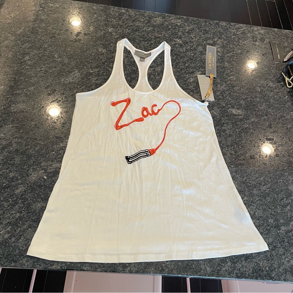 Zac Posen Lipstick Glitter Racerback Tank Top White Size M